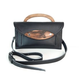 Eslo Mio hazai designer női fekete bőr minitáska, prémium minőség, kézzel készített egyedi dizájn.