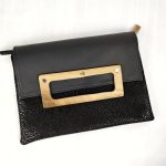 ESLO Donna Black Leather Clutch Bag Striped LIMITED