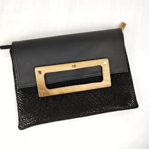 ESLO Donna Black Leather Clutch Bag Striped LIMITED
