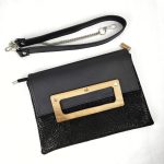 ESLO Donna Black Leather Clutch Bag Striped LIMITED
