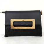 ESLO Donna Black Leather Clutch Bag Striped LIMITED