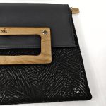 ESLO Donna Black Leather Clutch Bag Striped LIMITED