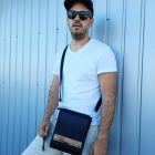 Eslo Roger hazai designer férfi fekete bőr bőr oldaltáska, prémium minőség, kézzel készített egyedi dizájn.