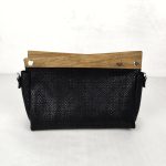 ESLO Pure Black "striped" women's leather toiletry casual bag LIMITED