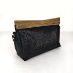 ESLO Pure Black "striped" women's leather toiletry casual bag LIMITED