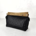 ESLO Pure Black "striped" women's leather toiletry casual bag LIMITED