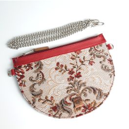 Eslo Manci hazai designer női  meggypiros gobelin bőr mini clutch, prémium minőség, kézzel készített egyedi dizájn.