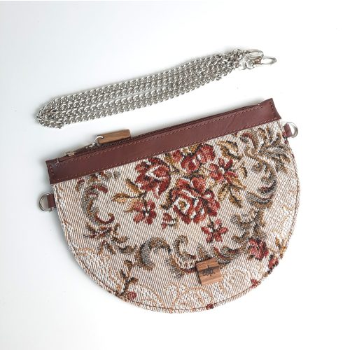 Eslo Manci hazai designer női  gesztenyebarna gobelin bőr mini clutch, prémium minőség, kézzel készített egyedi dizájn.