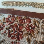 Eslo Manci hazai designer női  gesztenyebarna gobelin bőr mini clutch, prémium minőség, kézzel készített egyedi dizájn.