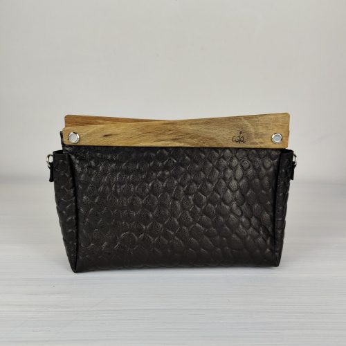 ESLO Pure Black "bubble" women's leather toiletry casual bag LIMITED