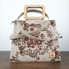 Eslo Manci hazai designer női  világosbarna gobelin bőr oldaltáska, prémium minőség, kézzel készített egyedi dizájn.