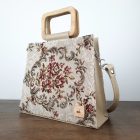 Eslo Manci hazai designer női  világosbarna gobelin bőr oldaltáska, prémium minőség, kézzel készített egyedi dizájn.