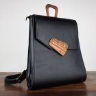 Eslo Luna hazai designer női fekete bőr hátitáska, hátizsák, prémium minőség, kézzel készített egyedi dizájn.