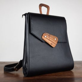 Eslo Luna hazai designer női fekete bőr hátitáska, hátizsák, prémium minőség, kézzel készített egyedi dizájn.