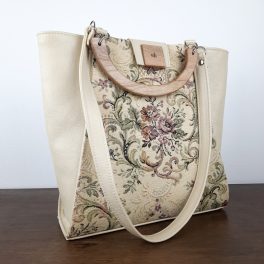 Eslo Manci hazai designer női  krém gobelin bőr válltáska, prémium minőség, kézzel készített egyedi dizájn.