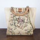 Eslo Manci hazai designer női  krém gobelin bőr válltáska, prémium minőség, kézzel készített egyedi dizájn.