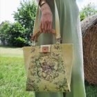 Eslo Manci hazai designer női  krém gobelin bőr válltáska, prémium minőség, kézzel készített egyedi dizájn.