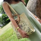 Eslo Manci hazai designer női  krém gobelin bőr válltáska, prémium minőség, kézzel készített egyedi dizájn.