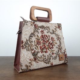 Eslo Manci hazai designer női  gesztenyebarna gobelin bőr oldaltáska, prémium minőség, kézzel készített egyedi dizájn.