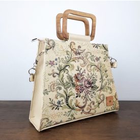Eslo Manci hazai designer női  krém gobelin bőr oldaltáska, prémium minőség, kézzel készített egyedi dizájn.