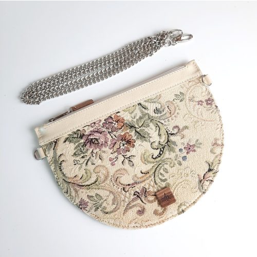 Eslo Manci hazai designer női  krém gobelin bőr mini clutch, prémium minőség, kézzel készített egyedi dizájn.