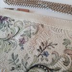 Eslo Manci hazai designer női  krém gobelin bőr mini clutch, prémium minőség, kézzel készített egyedi dizájn.