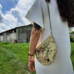 Eslo Manci hazai designer női  krém gobelin bőr mini clutch, prémium minőség, kézzel készített egyedi dizájn.