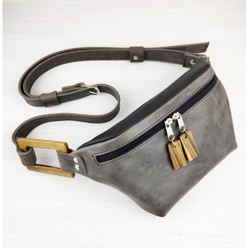 Eslo Roger Leather Crossbody/Waist Bag Grey - Black Unisex