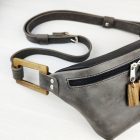 Eslo Roger bőr crossbody/övtáska szürke - fekete uniszex