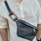 Eslo Roger bőr crossbody/övtáska szürke - fekete uniszex