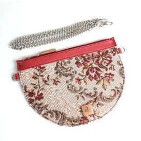 Eslo Manci hazai designer női  meggypiros gobelin bőr mini clutch, prémium minőség, kézzel készített egyedi dizájn.