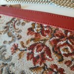 Eslo Manci hazai designer női  meggypiros gobelin bőr mini clutch, prémium minőség, kézzel készített egyedi dizájn.