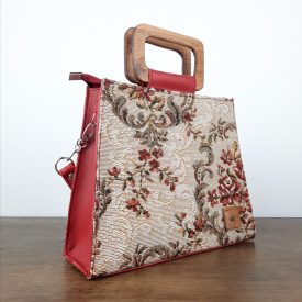 Eslo Manci hazai designer női  meggypiros gobelin bőr oldaltáska, prémium minőség, kézzel készített egyedi dizájn.